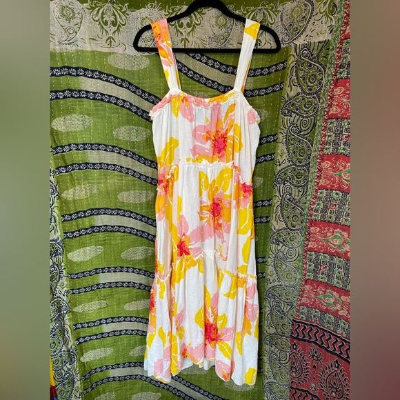 Free People White Floral Moonshine Linen Blend Midi Dress Size Extra Small - Picture 2 of 14